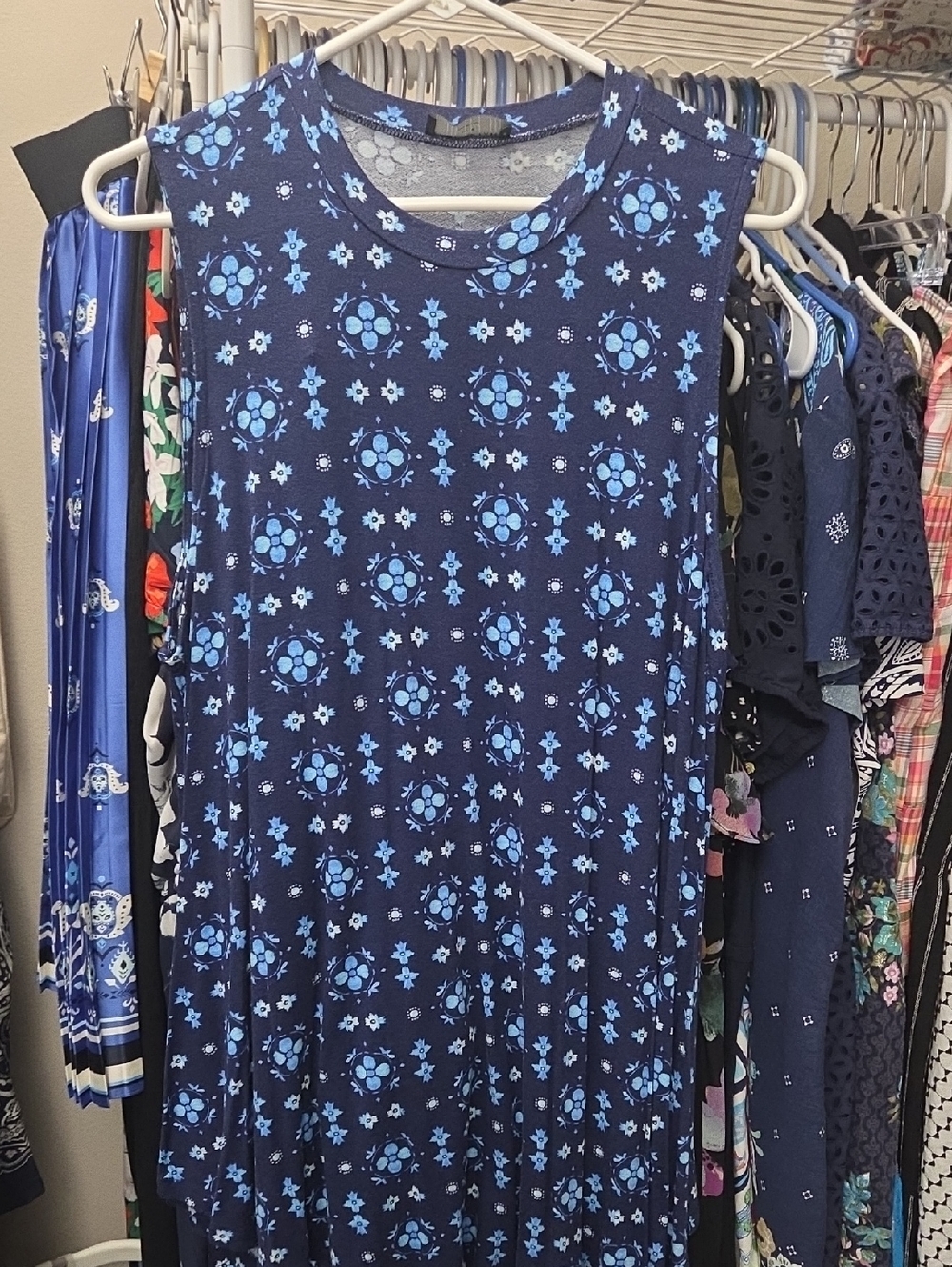 Lane Bryant Navy and Light Blue Floral Medallion Dress